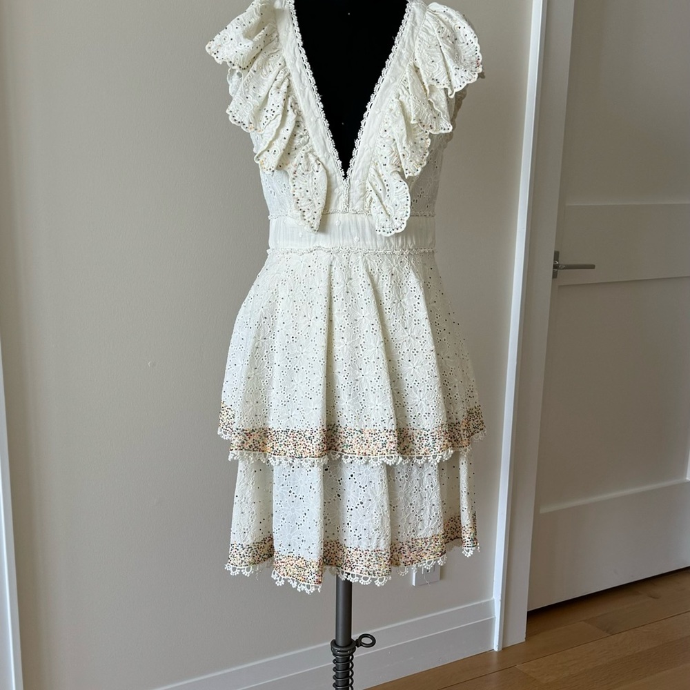 FARM Rio White Ruffled Sundress Mini